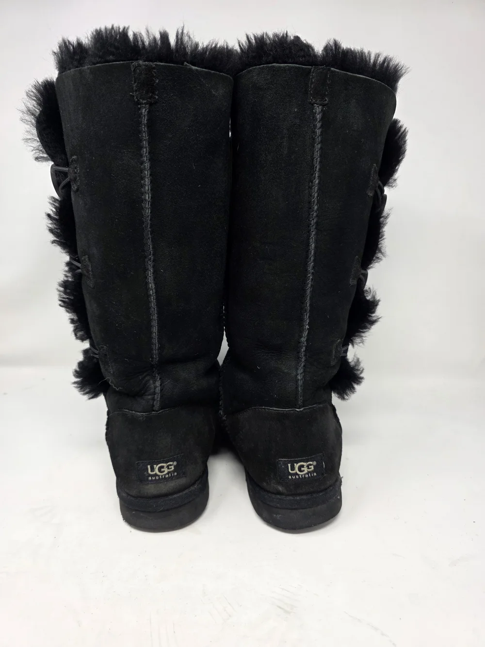UGG Australia Bailey Button Triplet Boots Womens Black Suede Shearling Tall 9
